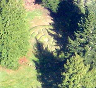 The Labyrinth at Old Mill Farm, ringed with Redwood trees. -- Photo: Cas Sochacki, February 2006